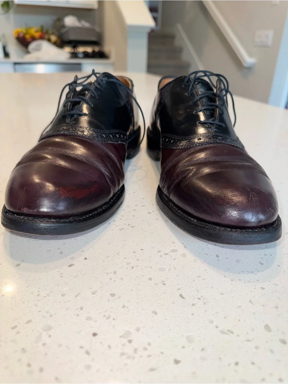 Allen Edmonds Two-Tone Burgundy and Black Leather Oxfords
